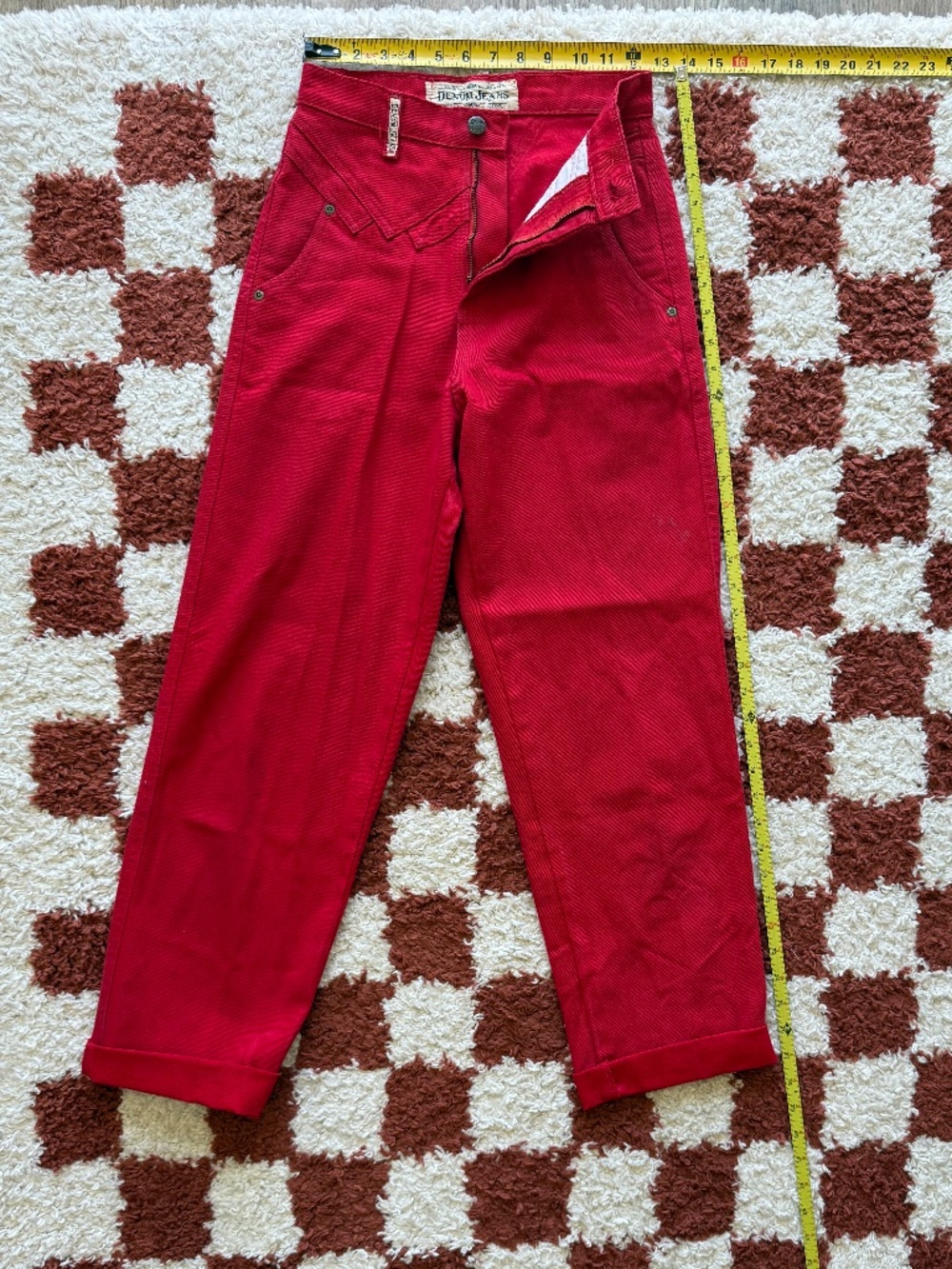 Denum Jeans Brand - 100% Cotton - Red - Size 24/25 - High Waisted